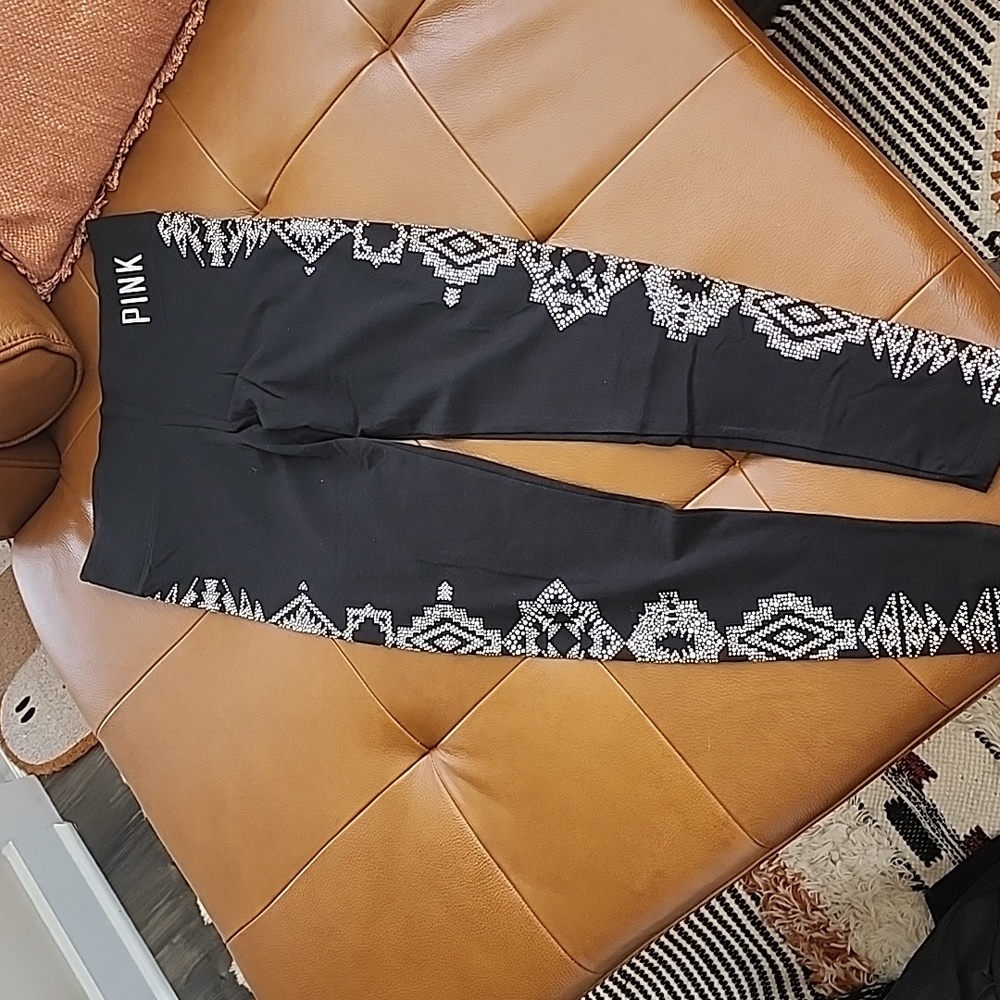 PINK rhinestone leggings, black